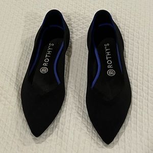 Rothy's Black Pointed Flats with Blue Trim